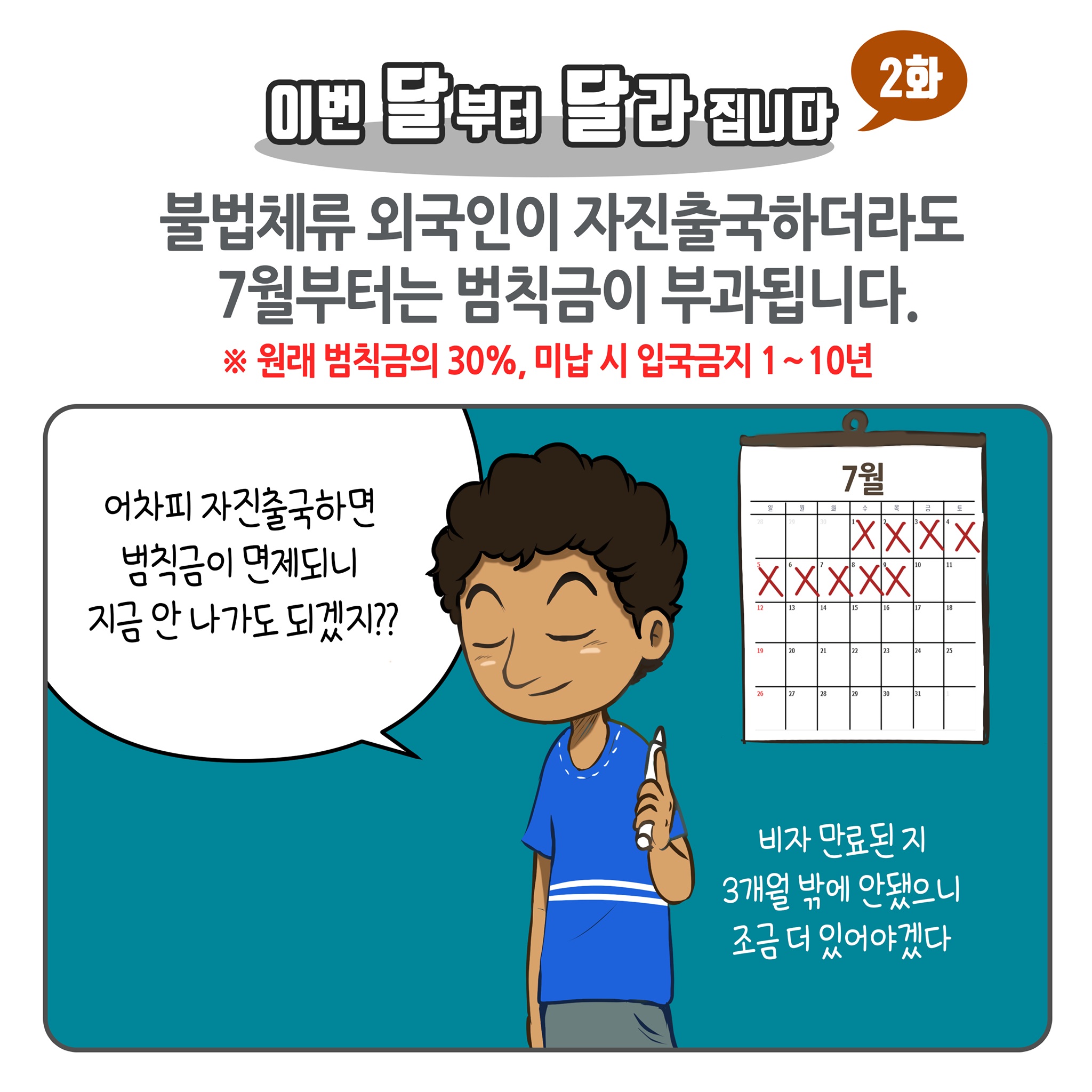 7월부터 불법체류외국인이 자진출국하더라도 범칙금이 부과됩니다. 대표이미지